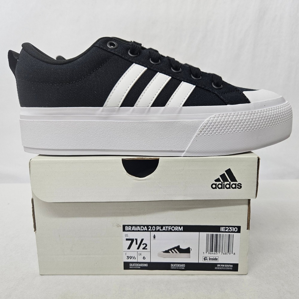 Adidas Bravada 2.0 Platform Skateboarding Shoe IE2310 Black White Women Size 7.5 - Picture 2 of 10